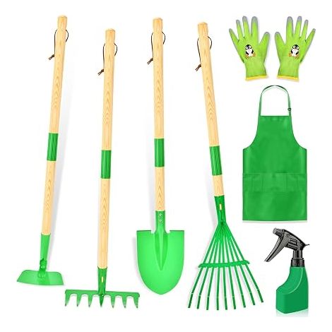 Children's Gardening Tool Set, Gardening Toys with Shovel Gloves Apron Watering Can, Gardening Kit for Boys and Girls 3 Years + (Green) (1/5)