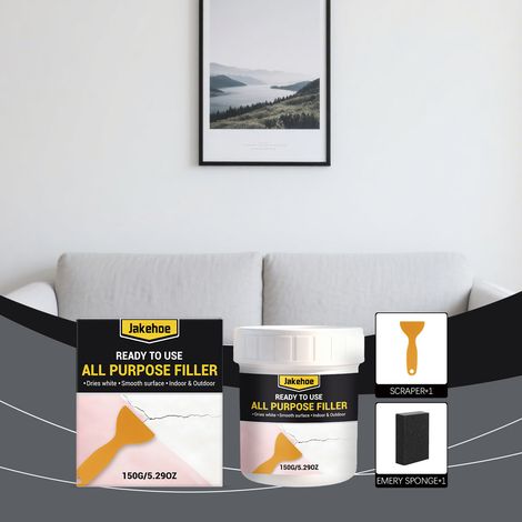 Kit de réparation murale multi-usages pour appliquer, rénover et recouvrir les murs endommagés  pâte de réparation murale imperméable — 150 g1, grattoir1, éponge diamantée1 (1/5)