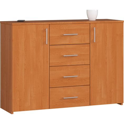 Cómoda AKORD K45 Aliso 110 cm 2 puertas 4 cajones frente en color Aliso 4 estantes 110x35x80 cm (1/5)