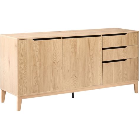 Sideboard Light Brown 2 Door Shelves and Drawers MDF Storage Wooden Legs Living Room Scandinavian Modern Style MONCTON
