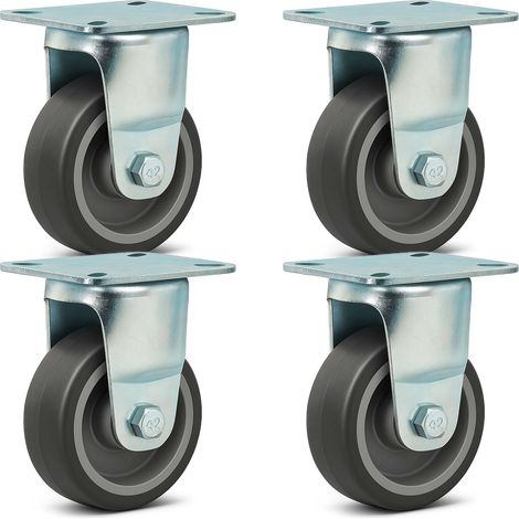 Wiltec Bockrollen Set 4x Transportrolle Ø75mm mit Kunststoffrad und Anbauplatte bis 75kg leiser Lauf Dämpfung Apparaterolle Möbelrolle