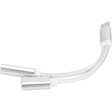 USB-C-auf-3,5-mm-Klinken-Audioadapter für Handys, Kopfhöreradapter, 2-in-1-Konverter für Xiaomi/Huawei (Silber) (1/5)
