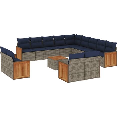 Maison Exclusive - Set Divani da Giardino 14 pz con Cuscini Grigio in Polyrattan (1/5)