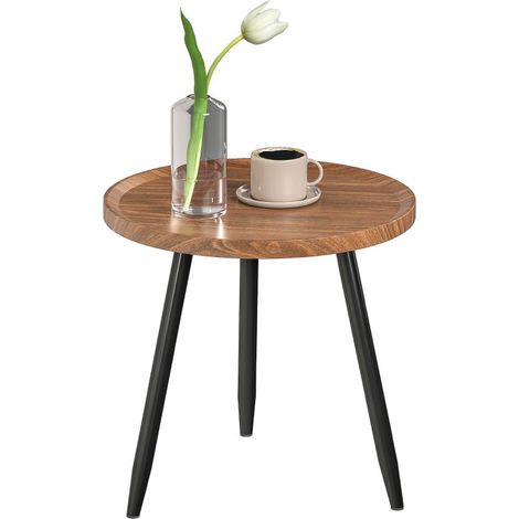 Table Basse Ronde en Bois et Acier Noir Ø40 cm avec Pieds Triples et Bord Rehaussé, Élégante et Pratique pour Salon (1/5)
