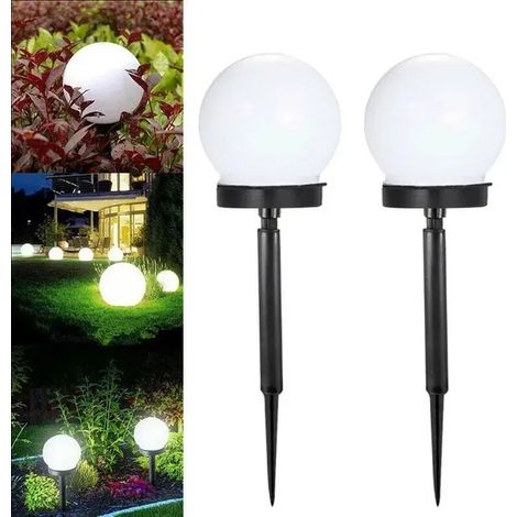 2 lampes solaires extérieures à planter 10×33 cm – Boules lumineuses LED blanc chaud – Décoration jardin étanche pour pelouse, terrasse et chemin (1/5)