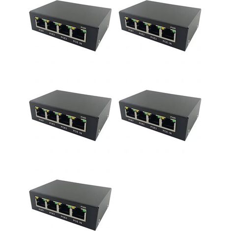 Geeignet für 5-Kanal-Gigabit-PoE-Extender/Repeater, 4-Kanal-100/1000M-Netzwerk-Switch-Extender und kompatibel mit PoE-Switches, NVRs, IP-Kameras, APs und anderen Geräten.