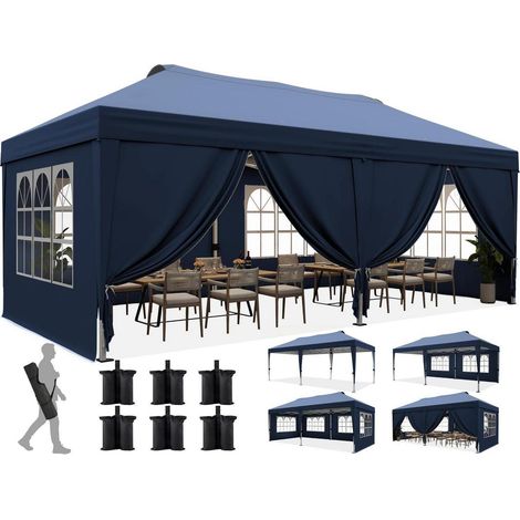 Faltpavillon 3x6m mit 6 Seitenwänden, UV-Schutz 50+, Stahlrahmen, blau (1/5)