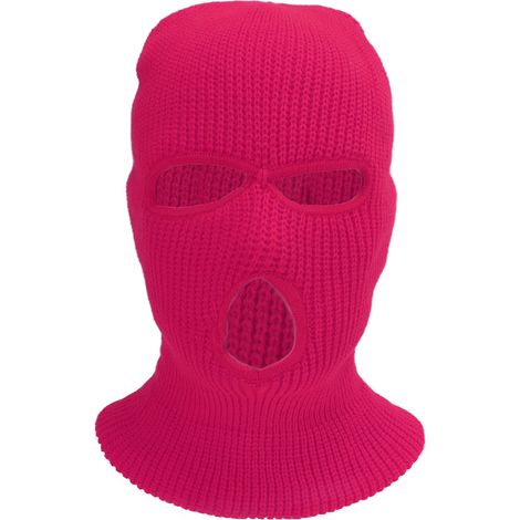 Masque intégral tricoté 3 trous pour sports d'hiver - Coupe-vent chaud ski et moto - Rouge rose