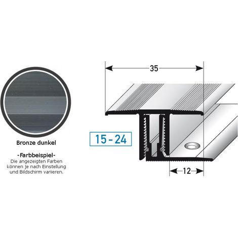 Klick-Übergangsprofil / Übergangsschiene für Laminat / Parkett "Southgate", Höhe 15 - 24 mm, 35 mm breit, 2-teilig, Aluminium eloxiert-bronze dunkel-1000