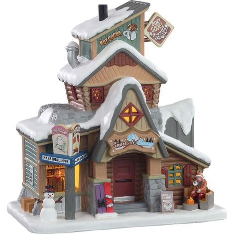 Ristorante S'Mores & Neve, edificio illuminato per villaggio di Natale in porcellana (1/3)