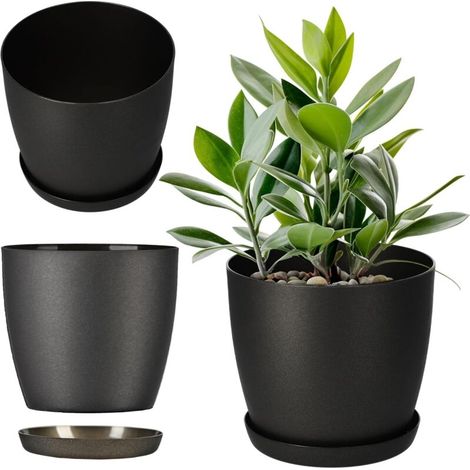 3 Pièces Pot de Fleurs 18 cm en Plastique avec Soucoupe et Finition Mate Élégante, Cache Pot pour Une Décoration Intérieure Raffinée et Moderne (1/5)
