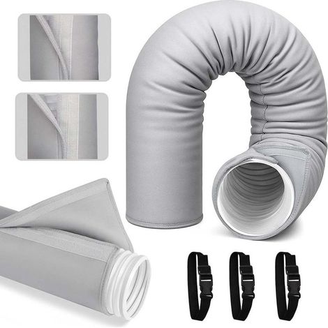 Housse isolante portable pour tuyau de climatisation, 150 x 53 cm, enveloppe thermique ajustable à 3 couches, grise – Usage intérieur/extérieur-AquaForge (1/5)