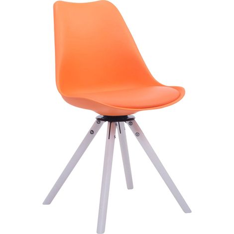 Chaise de salle à manger x1 pivotante en similicuir orange pieds rond bois blanc avec assise 360° 100008704 (1/3)