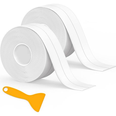 2 rollos de sellador de silicona blanca para baño, cinta adhesiva blanca para cocina, antifugas, ideal para baño, inodoro y diversas ocasiones (320 x 3,8 cm) (1/5)