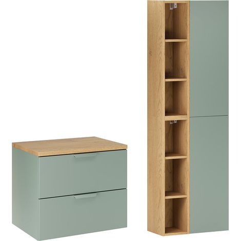 Mueble bajo encimera de 60 cm y juego de columnas Oria Verde mate (1/4)