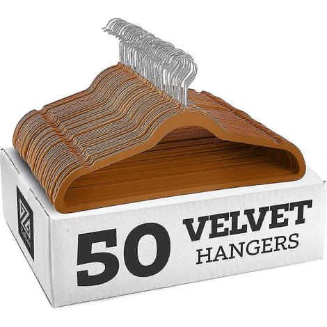 Rutschfeste Samtkleiderbügel – Anzugbügel (10er-Set) – verzinkter Haken – mokkabraun
