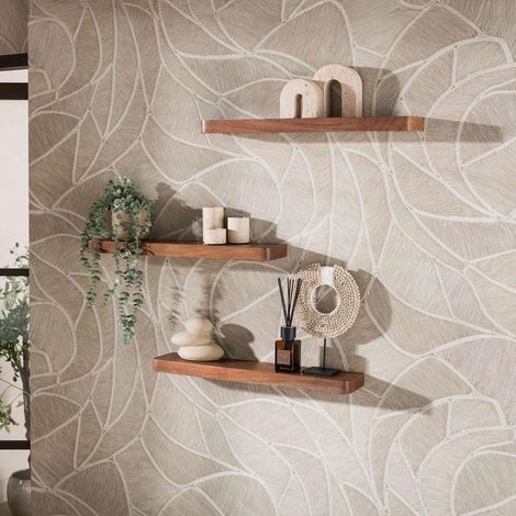 Lot de 3 étagères murales 60x12 cm en acacia brun foncé - KIRVE