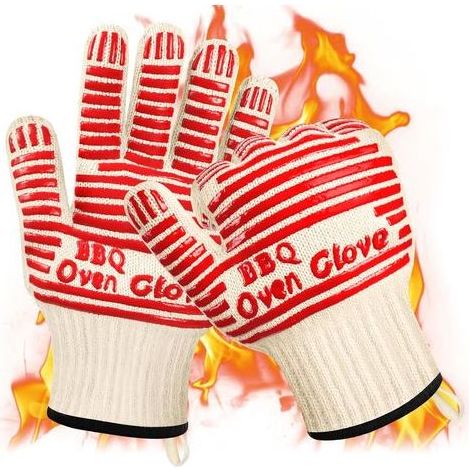 Gants de Cuisine, Gant de Barbecue, Gants Anti Chaleur, Antidérapants en Silicone, Résistants à la Chaleur jusqu'à 500 °C, pour Cuisson, Barbecue, Cheminée, Grill, Poêle en Fonte(Rouge - 27cm) (1/5)