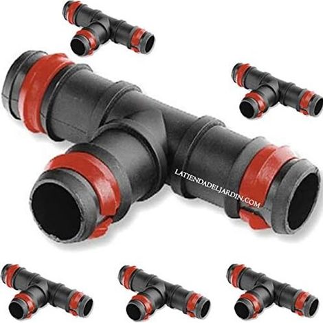 Set di 10 Te per irrigazione a goccia da 16 mm con anello di sicurezza. Raccordo per tubo gocciolante 16mm