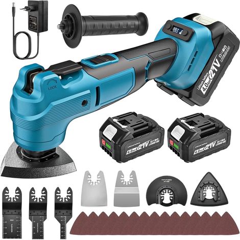2 Outil Multifonction Oscillant, 6 Vitesses, 2 Batteries 4.0Ah, Faible Vibration, Pour Bois Métal