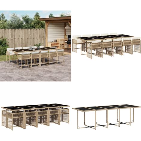 vidaXL 11-tlg. Garten-Essgruppe mit Kissen Beige Poly Rattan (1/5)