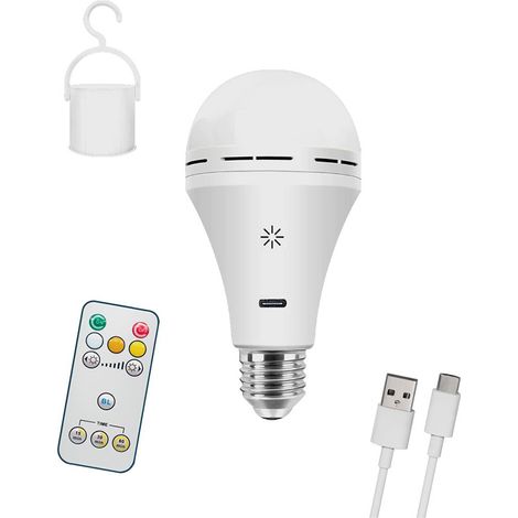 Ampolla LED, Ricaricabile USB, E27, 6 W, 3 colori, Dimmerabile, 500 Lm