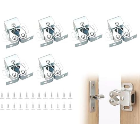 Lot De 6 Fermoirs Porte Avec Vis À Double Rouleau,Fermeture Placard,Fermeture Placard,Quincaillerie Portes Et Loquets,Ferme-Portes,Porte Pour Meubles Maison, Placard(Argent) - (1/5)
