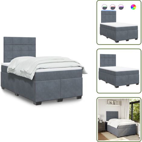 Boxspringbett mit Matratze Dunkelgrau 120x190 cm Samt - Boxspringbett - Doppelbett - Samtbett - Liegekomfort - LED Beleuchtung (1/5)