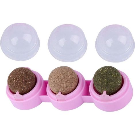 Boules d'herbe à chat amovibles avec couvercle, friandises saines et comestibles-Pink (1/5)