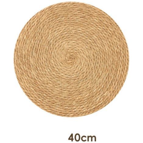 QORVA-Tapis extérieur rond 40 cm en jute – Résistant aux intempéries et aux UV – Aesthétique naturelle pour terrasse et jardin
