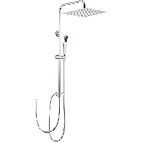 Auralum Max Shower Column without Mixer, Stainless Steel Shower Column with Riser Rail Adjustable Height 72-110 cm, Shower Rod with Shower Head and Handshower, Shower Head with Hand Shower Chrome 25 x (1/5)