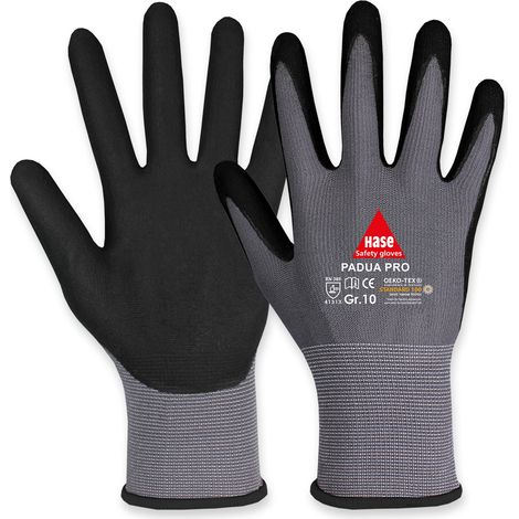 HASE SAFETY GLOVES Gants de travail, Padua Pro, EN388, EN 420, gris/noir, taille 11