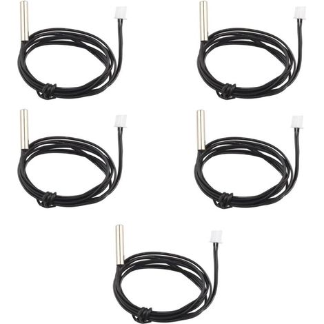 5 Pack Waterproof NTC Temperature Sensor Probe 10K 1% 3950 Thermistor 1m Extension Cable Temperature Detector Meter for Car Air Conditioner/Refrigerator (1/4)