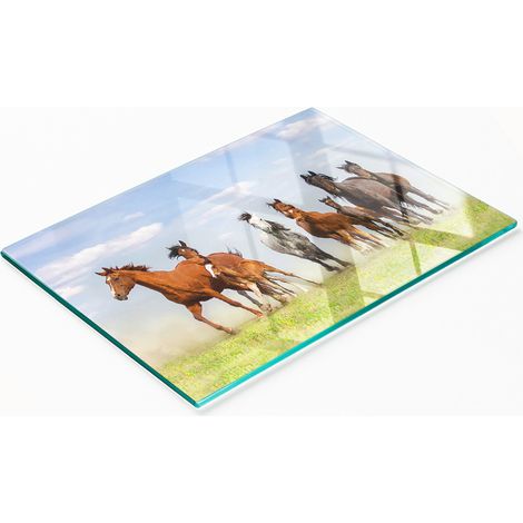 Tabla de cortar decorativa de vidrio templado con diseño de caballos al galope, 80 x 52 cm. (1/5)