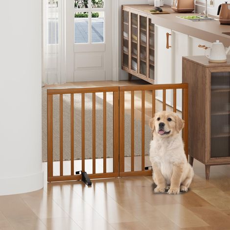 Barrière de Sécurité pour Chien en Bambou Barrière de Protection Pliante 2 Panneaux pour Animaux Domestiques Grille de Sécurité Autoportante avec Pieds de Soutien pour Escaliers Portes et Maison (1/5)