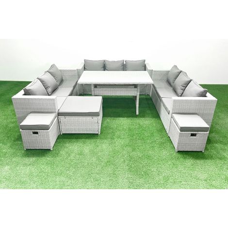 Fimous Ensemble de meubles de jardin en polyrotin 12 places  avec 3 Repose-pieds Gris clair mélangé (1/5)