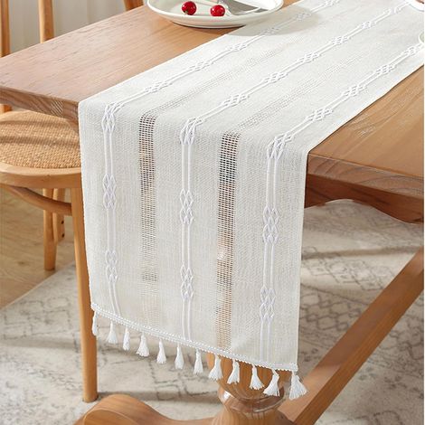 Tischläufer aus Leinen mit Quasten – Waschbare Tischdekoration für Möbel, Weihnachten, Partys, Küche, Couchtisch, Feiertage, Geburtstage und Restaurants (210 x 33 cm, beige) (1/5)