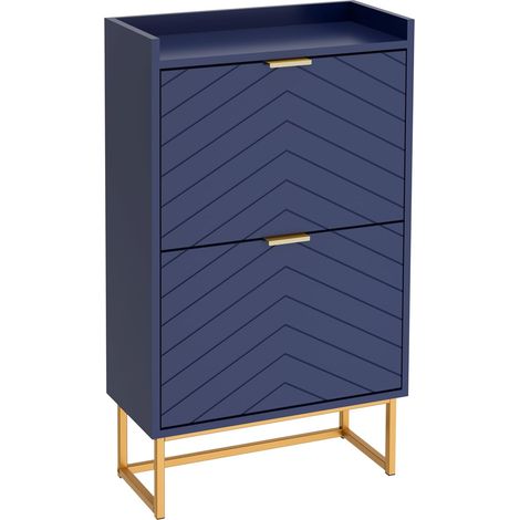 Meuble à chaussures 2 portes bleu marine 50x24x103,5 cm (1/5)