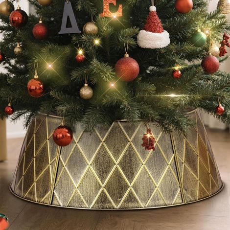 Collier sapin Noël métal doré losange 90 cm, décor pour arbres artificiels moyens intérieur/extérieur (1/4)