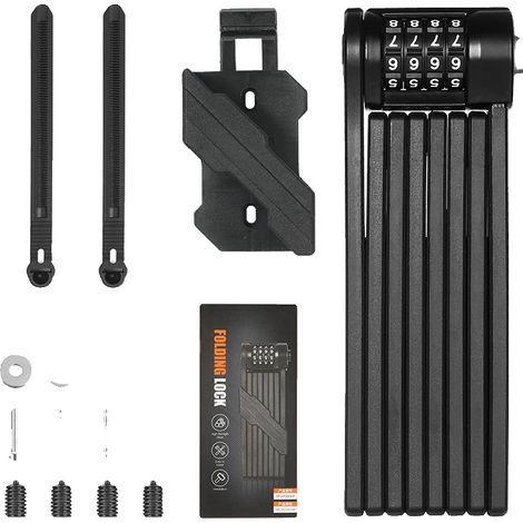 Verrou à chaîne pliable, matériau robuste, design anti-vol, noir (1/2)