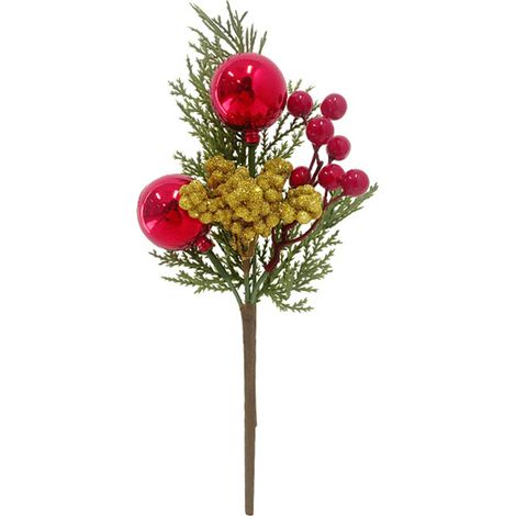 Einzelner Zweig künstlicher Kiefernnadeln, Innendekoration im europäischen und amerikanischen Stil, grüne Weihnachtspflanze, Blumenarrangement, Weihnachtsbaumschmuck (3-armige goldene Weihnachtskugel, (1/2)