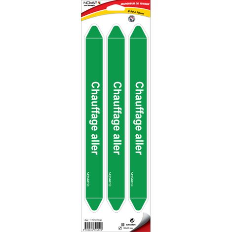 Planche de 3 marqueurs de tuyauterie 355 x 37 mm pour Ø 50 à 70 mm - Chauffage aller - 4704609