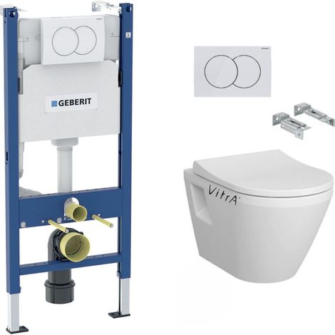 Pack Bati-support Geberit Duofix 112cm + WC sans bride Vitra Integra + Abattant softclose + Plaque blanche (1/5)