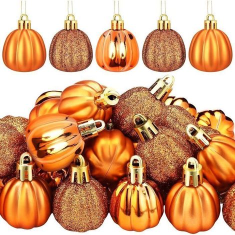 Ornements de citrouille à suspendre - WINLLINEE - Lot de 12 - 3 modèles : brillant, mat et or pailleté - PVC (1/5)