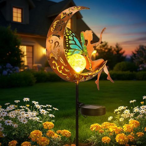 Lampe Solaire - Design Lune Étoile - Lumière Blanche Chaude 3000K - Pour Jardin Patio Allée Pelouse - 1 Pièce (1/5)