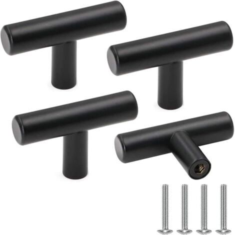 Set of 4 Black Stainless Steel Cabinet Door Handles, Vintage Drawer Knobs with Screws for Home Decoration (1/5)