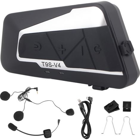 Casque moto intercom Bluetooth T9S-V4 étanche IPX6, kit oreillette 4 groupes talkie, écouteurs moto résistants à l'eau