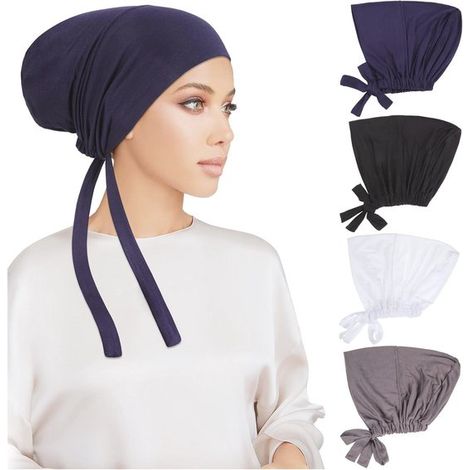 Gorro interior para hijab de 4 piezas para mujer, Pañuelo interior, Hijab con cierre, Gorro para dormir, Accesorio cómodo y transpirable (1/5)