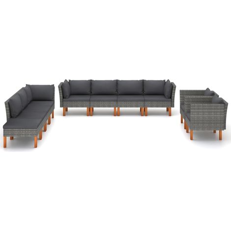 Maison Exclusive - 10-tlg. Garten-Lounge-Set Poly Rattan und Euka
