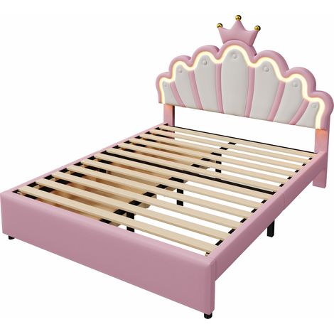 Letto imbottito per bambini 140 x 200 cm con LED, 2 cassetti, testiera regolabile, rosa (1/5)